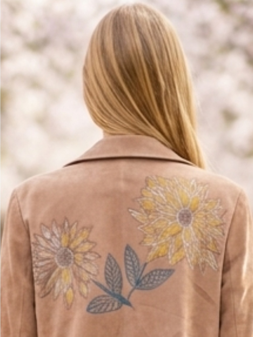 Faux Suede Floral-Engraved Jacket - Taupe